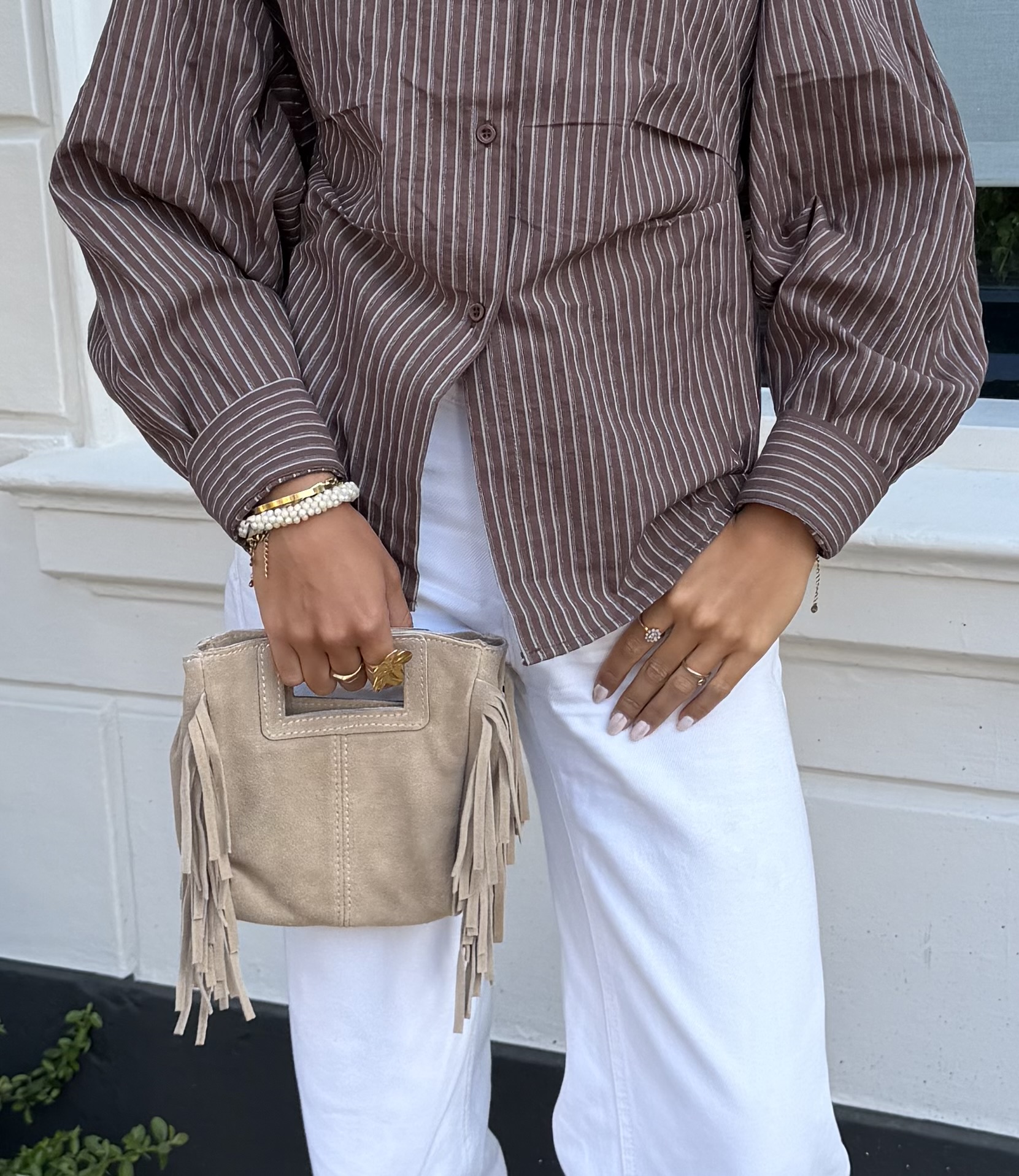 Suéde ruffle bag beige